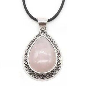 Rose Quartz Natural Gemstone Water Drop Pendant Necklace Healing Gemstone